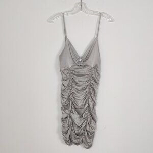 Zara Shimmering Silver Ruched Cocktail Dress - Size Large NEW Party Evening
